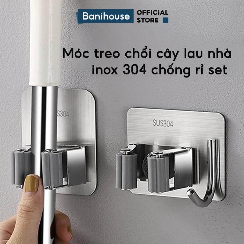 Combo 5 Móc Treo Cây Lau Nhà Chổi Quét Nhà Móc Kẹp Chổi Dán Tường Kèm Móc Treo Đồ Tiện Lợi