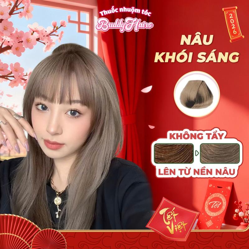 Thuốc nhuộm tóc màu NÂU KHÓI SÁNG ,thuốc không cần tẩy ,kem tại nhà Buddyhairs…
