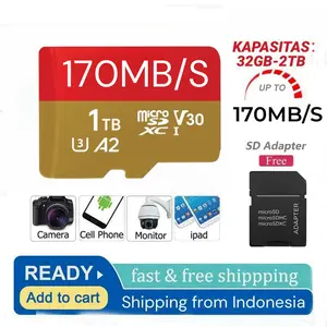 Kartu Memori MicroSDXC Ultra-Cepat 64GB 512GB 1TB 2TB SD V30 U3 A1/A2 dengan Kecepatan Baca 170Mbps dan Tulis 80Mbps - Storage Otg