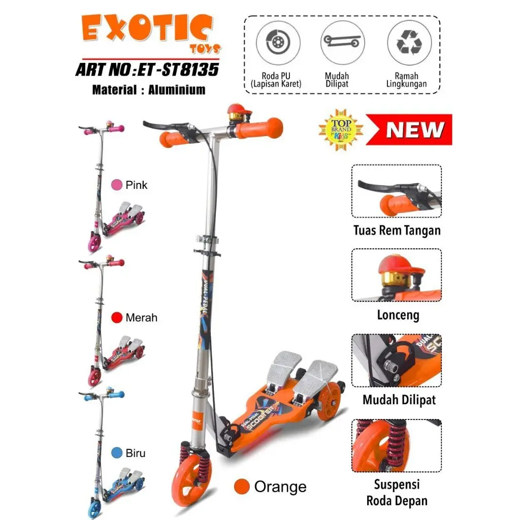 Exotic ST8135 & ST8132 Skuter Lipat Pedal Ganda Anak Skuter Genjot Aluminium Dual Pedal