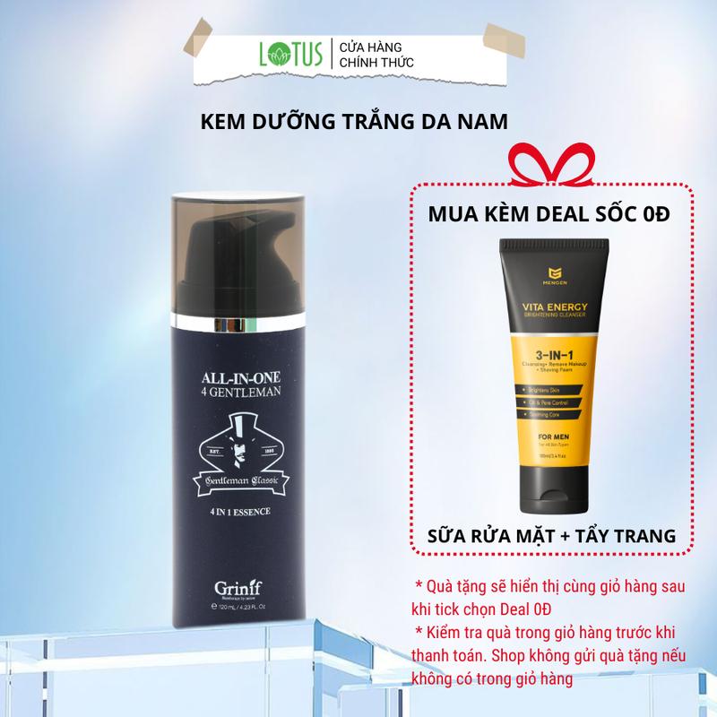 Kem dưỡng trắng, cấp ẩm da cho nam giới GRINIF All In One 4 Gentleman 120ml kiềm dầu, se lỗ chân lông, giúp da mịn màng