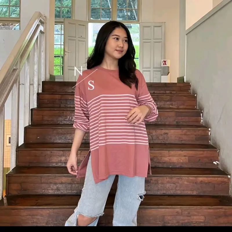 Atasan wanita salur lengan panjang bahan katun combed 24s daily zig zag baru Hanya Rp58.000! 2