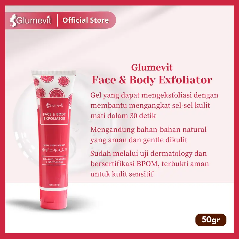 [GM08] Glumevit Exfoliating Gel 50gr - Gel Penghilang Daki dan Sel Kulit Mati - Cocok Untuk Wajah dan Badan 1