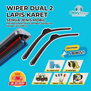 Wiper Dual Karet Mobil 1 Set Kiri dan Kanan Bonus 5 Item Universal Semua Jenis Mobil Karet Ganda Kaca Depan