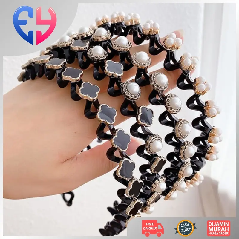 Bando Fashion Bando Rambut Cantik Elastis Aksesoris BND13 Hiasan Manik 0