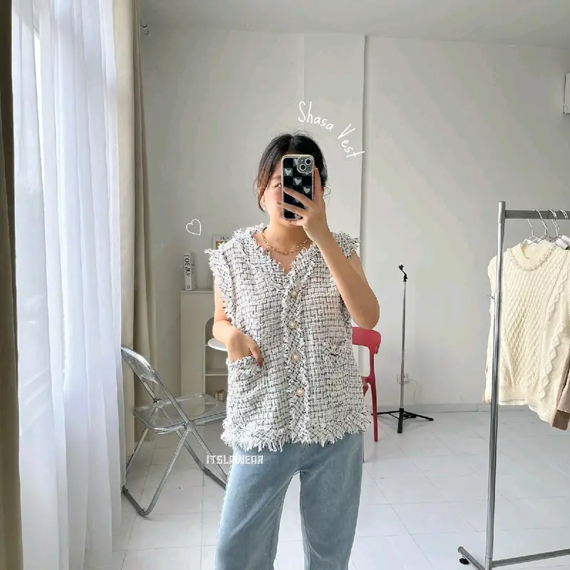 Shasa vest / korean tweed vest / vest tweed rompi wanita 1