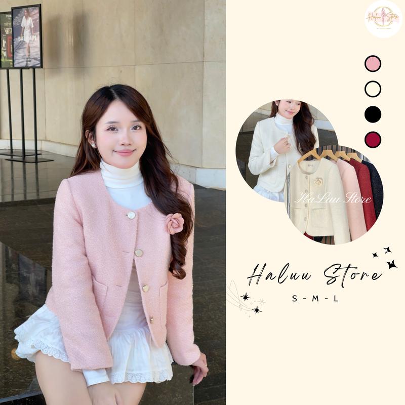  Áo dạ kim tuyến cổ tròn lót trần bông tag hoa hh113 phong cách tiểu thư bánh bèo 
