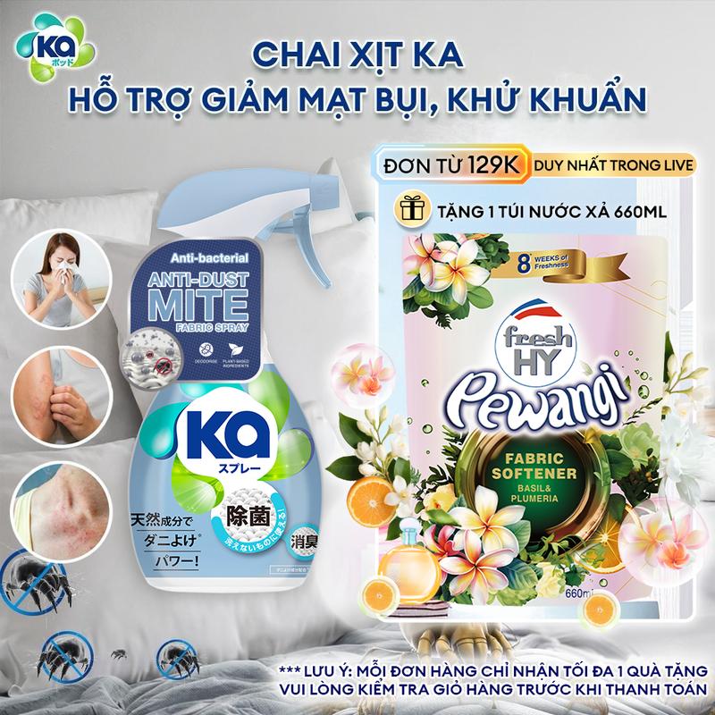 ƯU ĐÃI THÁNG 1 CHỈ TẶNG TRONG LIVE ĐƠN TỪ 129K Xịt Mạt Bụi Nhà KA Kháng Khuẩn và Khử Mùi 320ml Chai - Dành Cho Giường Nệm Sofa Rèm Cửa Nón Bảo Hiểm Làm Sạch