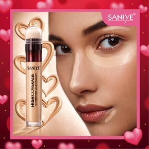 SANIYE Corrector alta cobertura terminado Silk a prueba de agua con esponja aplicador corrector con aplicador practico ,Base de maquillaje de alta cobertura y acabado mate de larga duración.