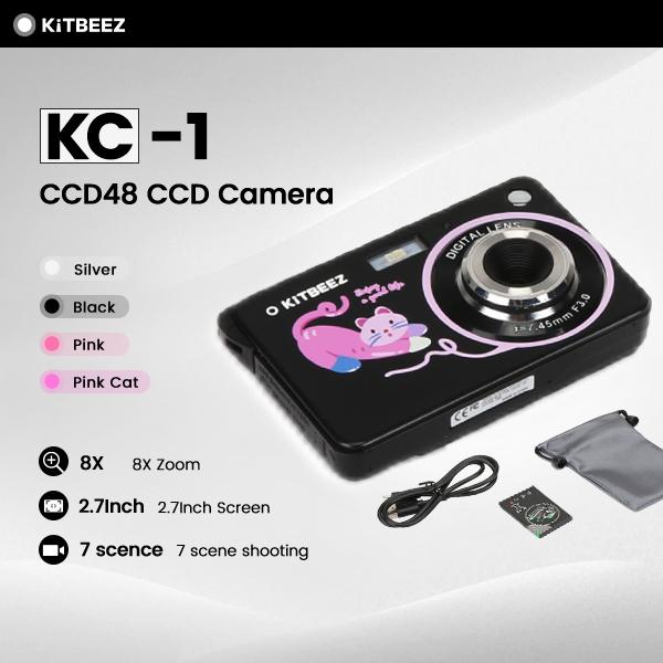  【KiTBEEZ KC-1 CCD48 CCD Camera Portable Digital Camera 1080P Video Camcorder 48MP Photo 8X Zoom Anti-shake 2.7 Inch Large TFT Screen USB Charge Camera kamera  mini  keluar  gambar 