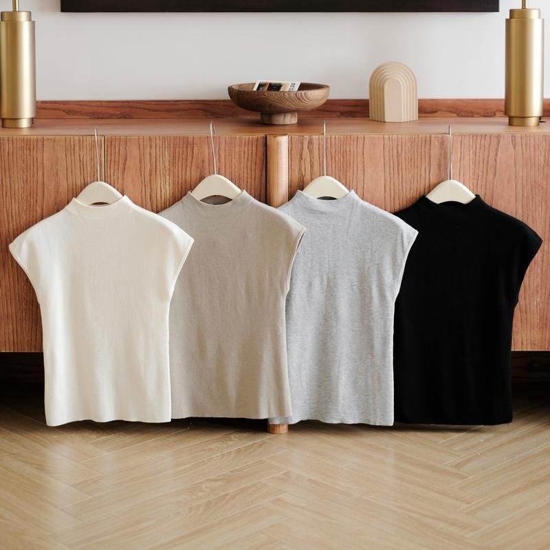 Mới Áo len kẻ cao cổ cộc tay chất liệu mềm mướt co dãn tốt thời trang thiết kế nữ Calie AF193