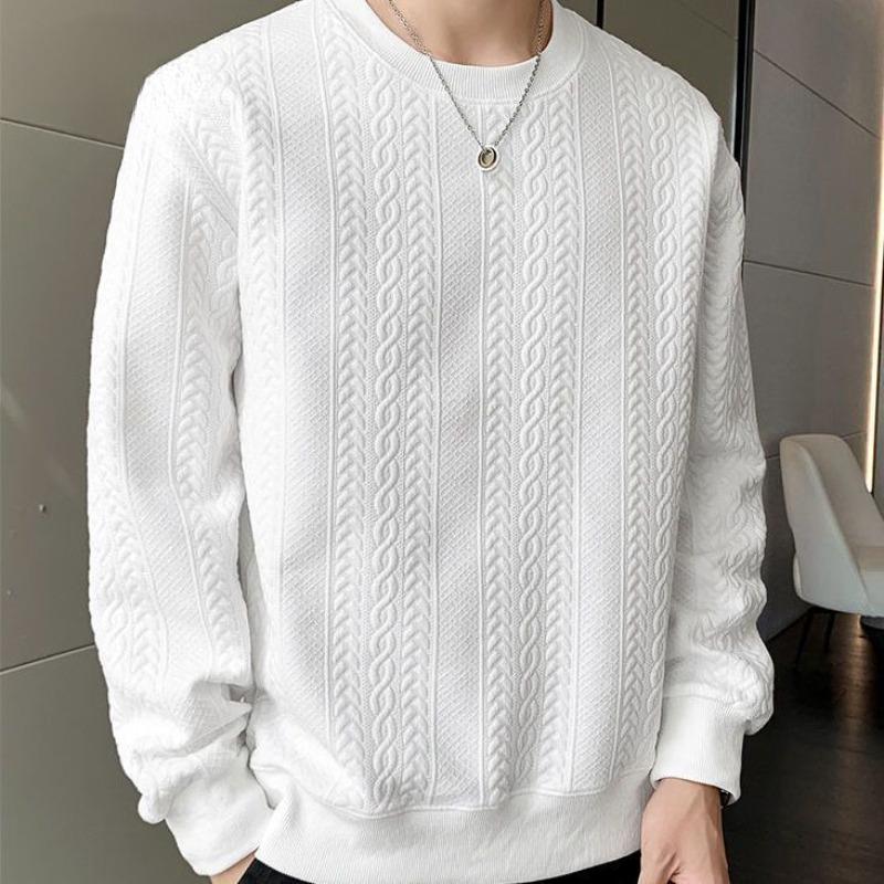 Áo phông tay dài của nam giới hàng đầu mới thời trang lỏng lỏng quần áo của nam giới đẹp trai mùa thu và mùa đông trắng đáy áo len cổ tròn