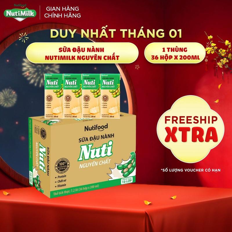  Thùng 36 Hộp Sữa Đậu Nành Nutimilk Nguyên Chất 200ml 