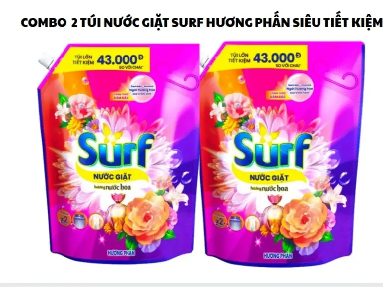 ( COMBO 2 TÚI ) Nước giặt Surf nước hoa hương phấn túi 3.1kg mẫu mới ( 6.2kg 1 COMBO)