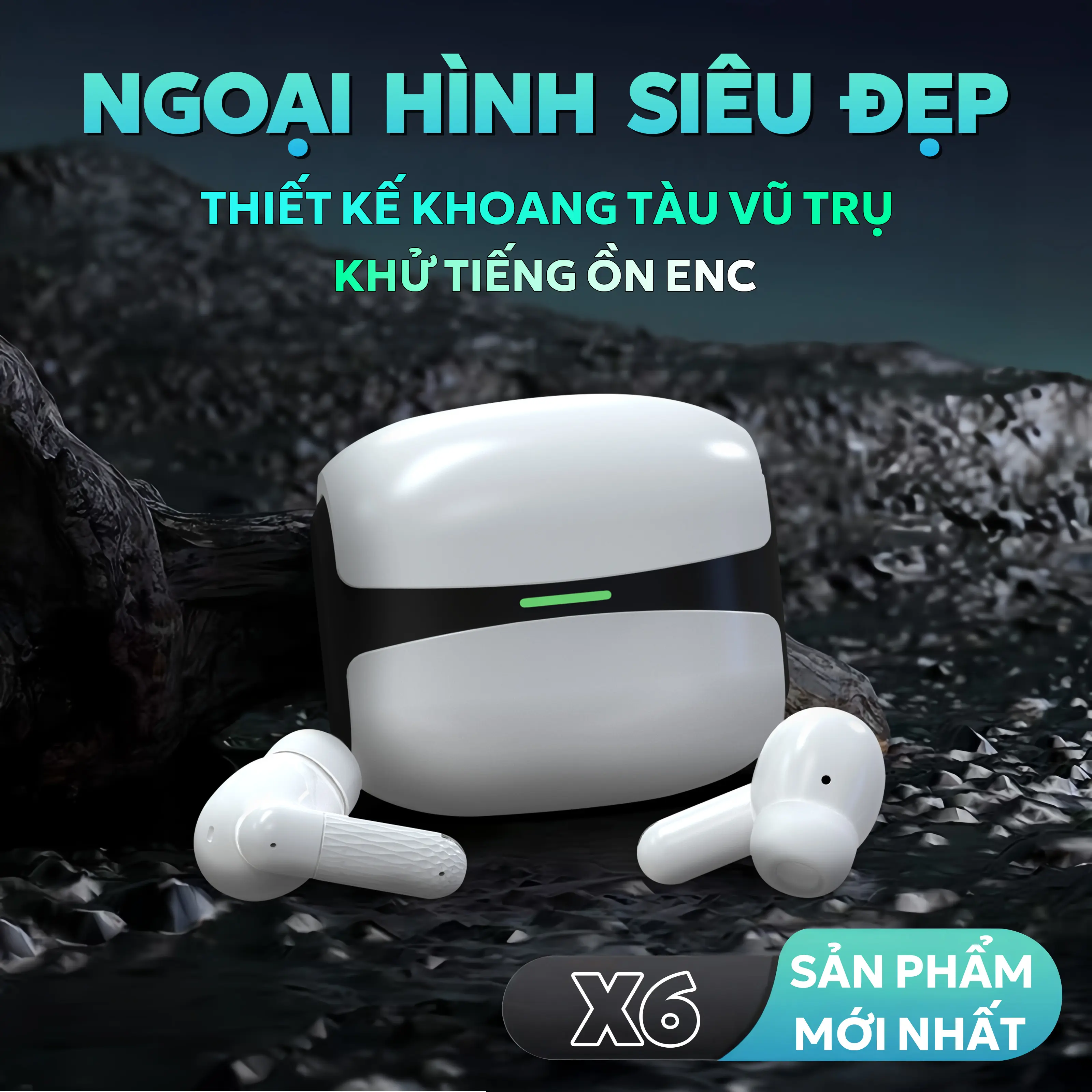 X6 Mới Nhất ENC Tai Nghe [2 Quà tặng] 1 Nhãn dán hoạt hình+1 Bao tay chơi game, Thiết kế viên nang không gian, Âm thanh nổi cấp độ HiFi, Mic tích hợp chống nước IPX5, Giảm tiếng ồn, Tương thích với iPhone và Android