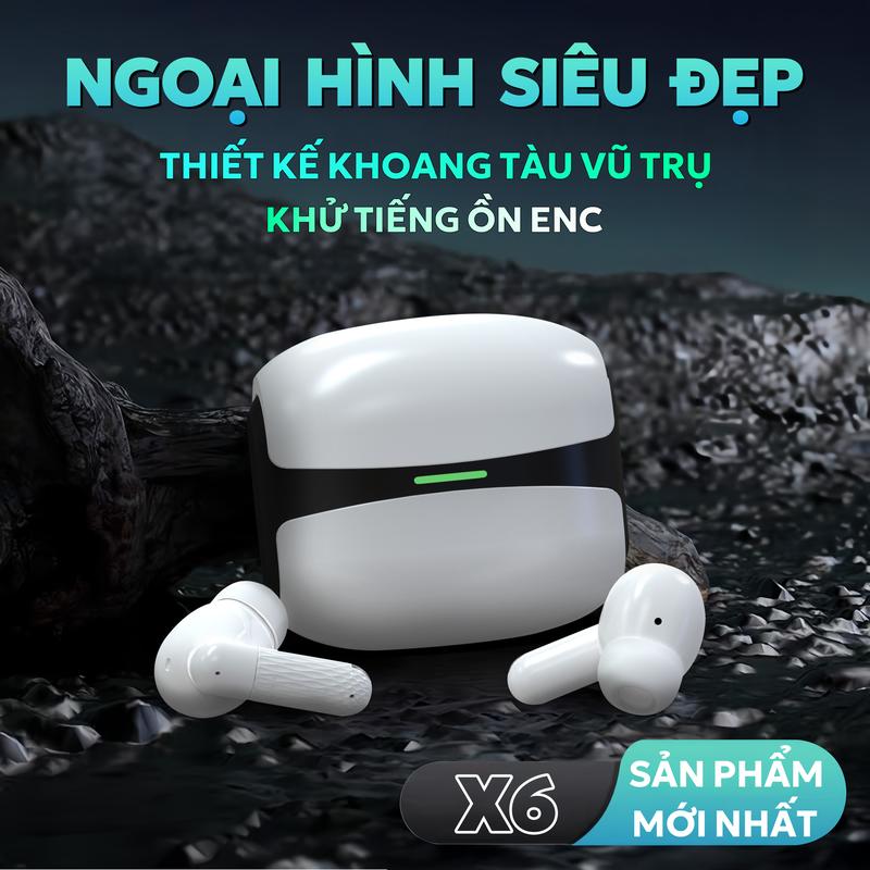 X6 Mới Nhất ENC Tai Nghe Quà tặng miễn phí 1 Nhãn dán hoạt hình+1 Bao tay chơi game Thiết kế viên nang không gian Âm thanh nổi cấp độ HiFi Mic tích hợp chống nước IPX5 Giảm tiếng ồn Tương thích với iPhone và Android