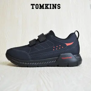 TOMKINS Shenigan - Hitam Merah Sepatu Sekolah Anak TK SD