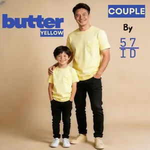 Butter Yellow Kaos Polos Pocket Couple Ayah & Anak Cotton Combed 24s Premium Soft