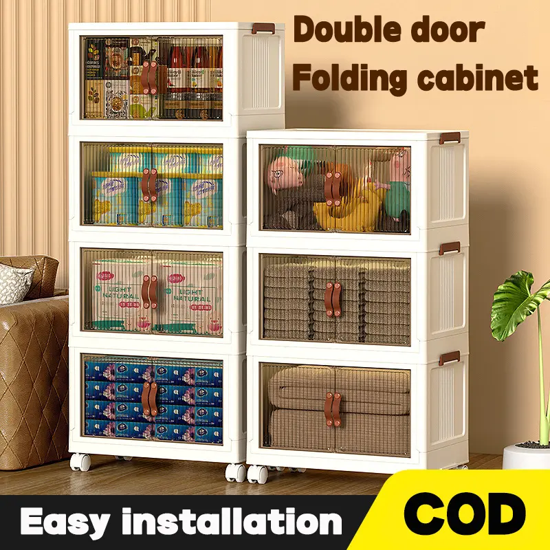 【 1-5 Floors 】 Foldable Multi purpose Stackable Storage Cabinet 2-door Storage Box
