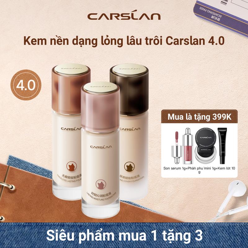Kem nền dạng lỏng lâu trôi Carslan 4.0, Bản nâng cấp kiềm dầu Cố định nền không xuống tông 30ml Phấn phủ mini*1+son tint mini*1 (màu ngẫu nhiên)+kem lót Black Magnet 10g