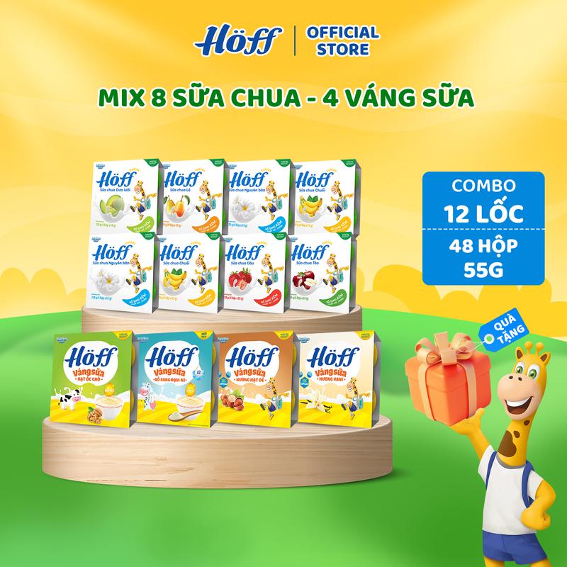 Combo 12 lốc mix 4 váng sữa và 8 sữa chua Hoff cho bé đủ vị 48 hộp x 55g