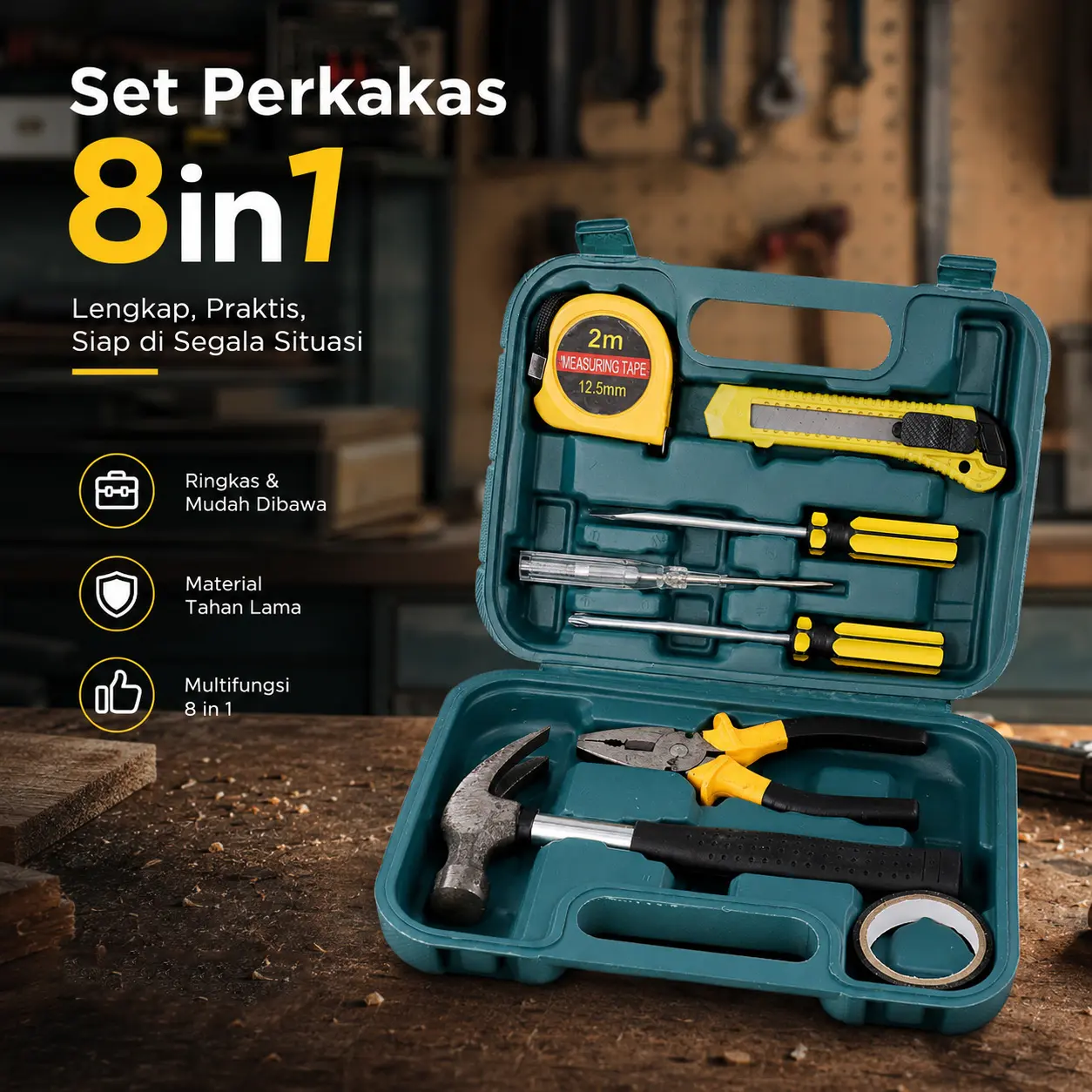 Mutiara Mall - Set Perkakas Rumah | Toolkit Palu Tang | Obeng Cutter Meteran