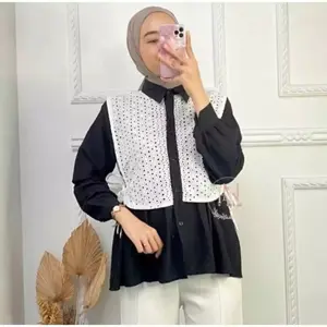 14 Dena kemeja kombinasi katun brukat kekinian kemeja wanita casual termurah