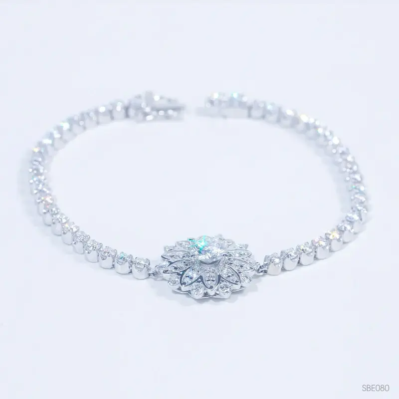VL080 Lắc tay đính kim cương Moissanite , bạc 925 xi vàng trắng