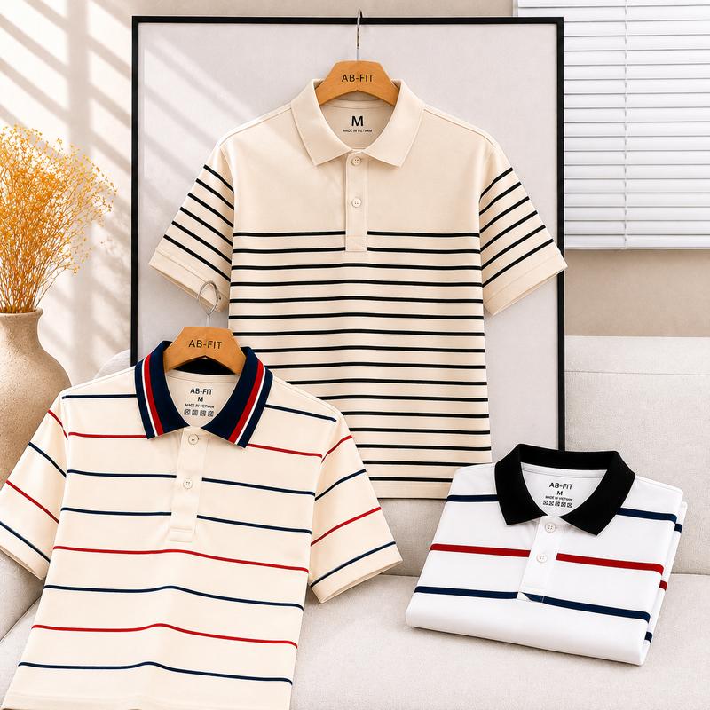 Áo Polo Nam Nữ Cổ Bẻ Thun poly CVC Co Dãn Thoáng Mát Hút Mồ Hôi Phối Trơn Viền Ngắn Tay Trẻ Trung Menswear Shirt Trắng Đen Cho Bố A50 Nhung Tre Sọc