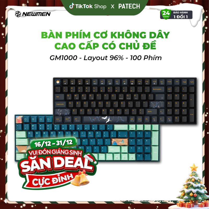Patech GM1000 – Bàn Phím Cơ Không Dây 100 Phím | Profile Cherry | Layout 96% | Kết Nối Bluetooth 5.0 USB 2.4Ghz Dây Type-C | Hotswap Switch | LED RGB Đổi Màu | Keycap PBT Double-shot Dey-sub | Hỗ Trợ Windows & Mac | App Macro | Bảo Hành 24 Tháng