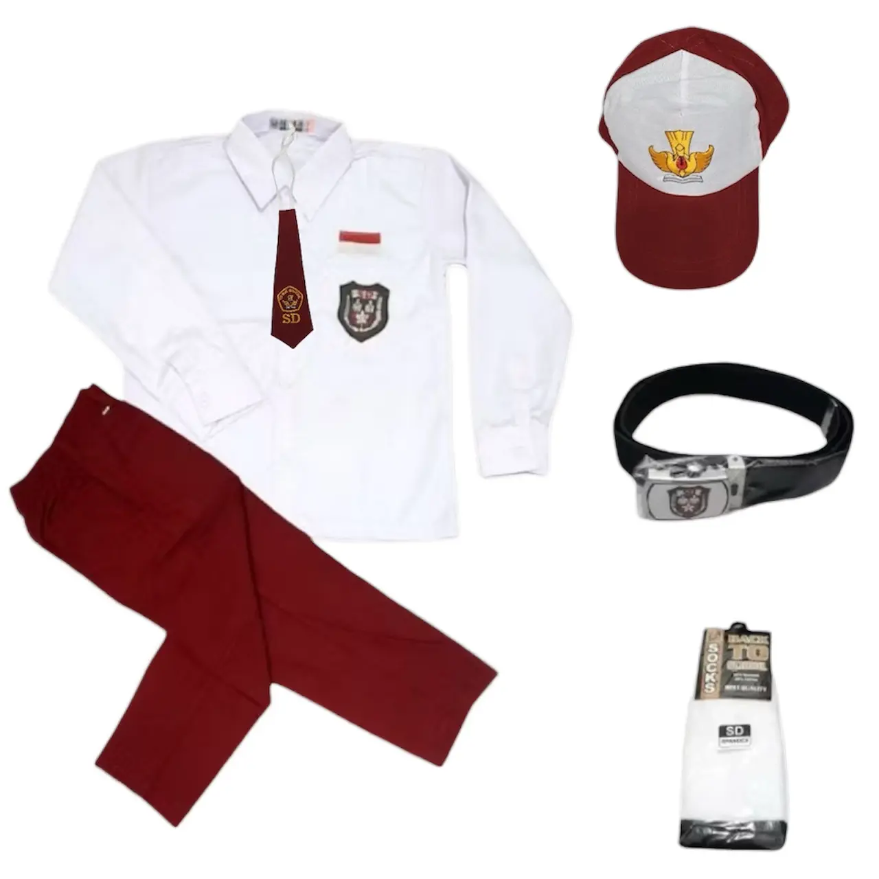 Seragam Setelan SD Merah Putih Laki-Laki Kelas 1-6 Lengan Panjang Super Lengkap - Fashion Anak