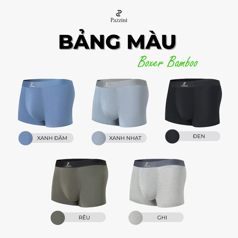 Combo 3 quần lót nam boxer PAZZINI bamboo kháng khuẩn cao cấp, quần sịp nam co giãn 4 chiều, thấm hút tốt - BX015