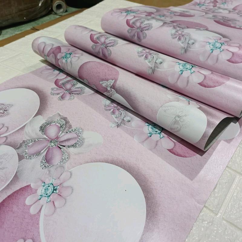 Wallpaper Stiker Dinding Motif Kupu-kupu pink Mewah Elegan Kertas 2