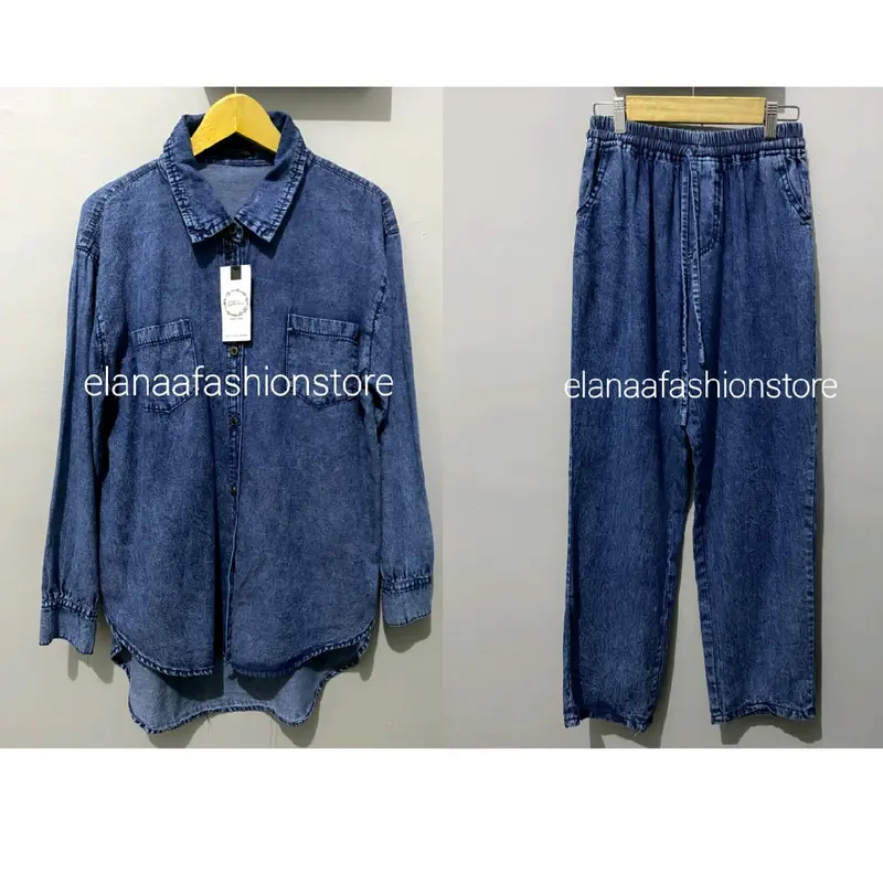 Setelan Kemeja Jeans Wanita Oversize / Oneset Kemeja Jeans Wanita Jumbo Premium 6