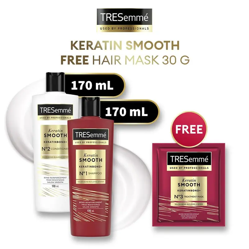 [BUY 2 GET HAIR MASK 30g] Tresemme Shampoo & Conditioner Rambut Keratin Smooth 170Ml 0