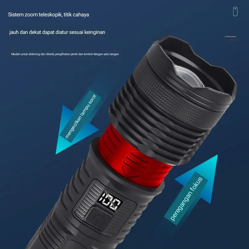 SENTER LED 2 CAHAYA 2458 - BISA DI ZOOM - CAHAYA TERANG - JARAK JAUH - INDIKATOR DIGITAL - BISA JADI POWERBANK - TYPE-C 2