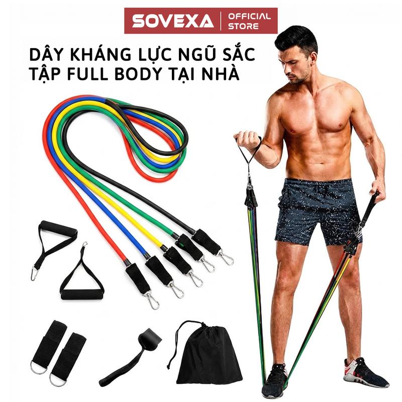 Dây Kháng Lực Ngũ Sắc Tập Full Body Tại Nhà SOVEXA, Dụng Cụ Tập Thể Dục Toàn Diện Hiệu Quả Bền Bỉ