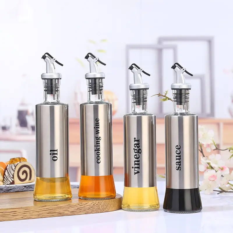 Botol Kaca Tempat Bumbu Botol Minyak Goreng Kaca Stainless Steel Tempat Kecap Syrup Olive Oil 3