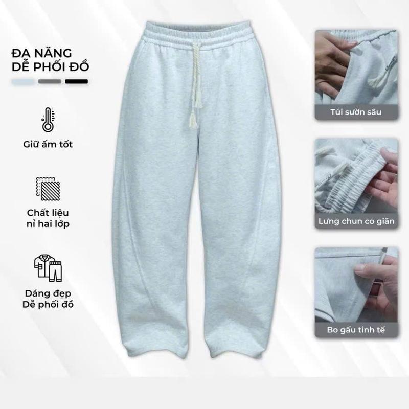 TOP [DEAL MỞ BÁN] Quần nỉ 2 da form rộng ống cong KH-MEN nam nữ chất liệu mềm mịn trẻ trung