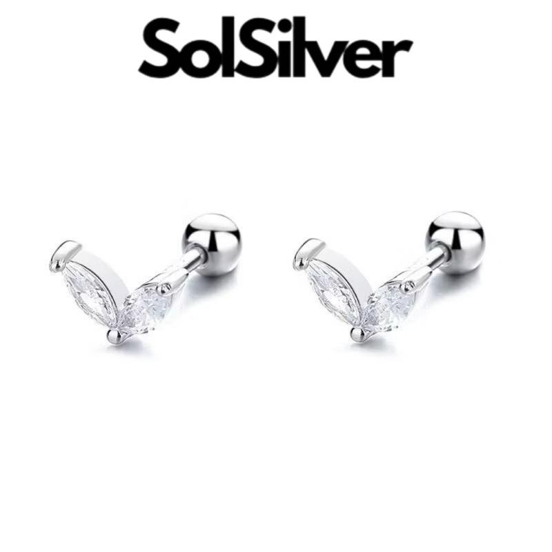[009] Bông tai bạc đá hạt thóc chốt ren nhỏ xinh SolSilver 0