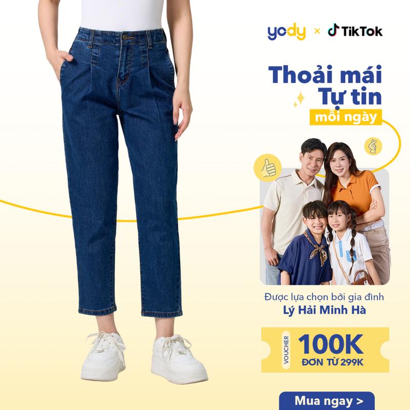 YODY Quần Jean Nữ Baggy Co Giãn Cạp Cao Hack Dáng QJN3076