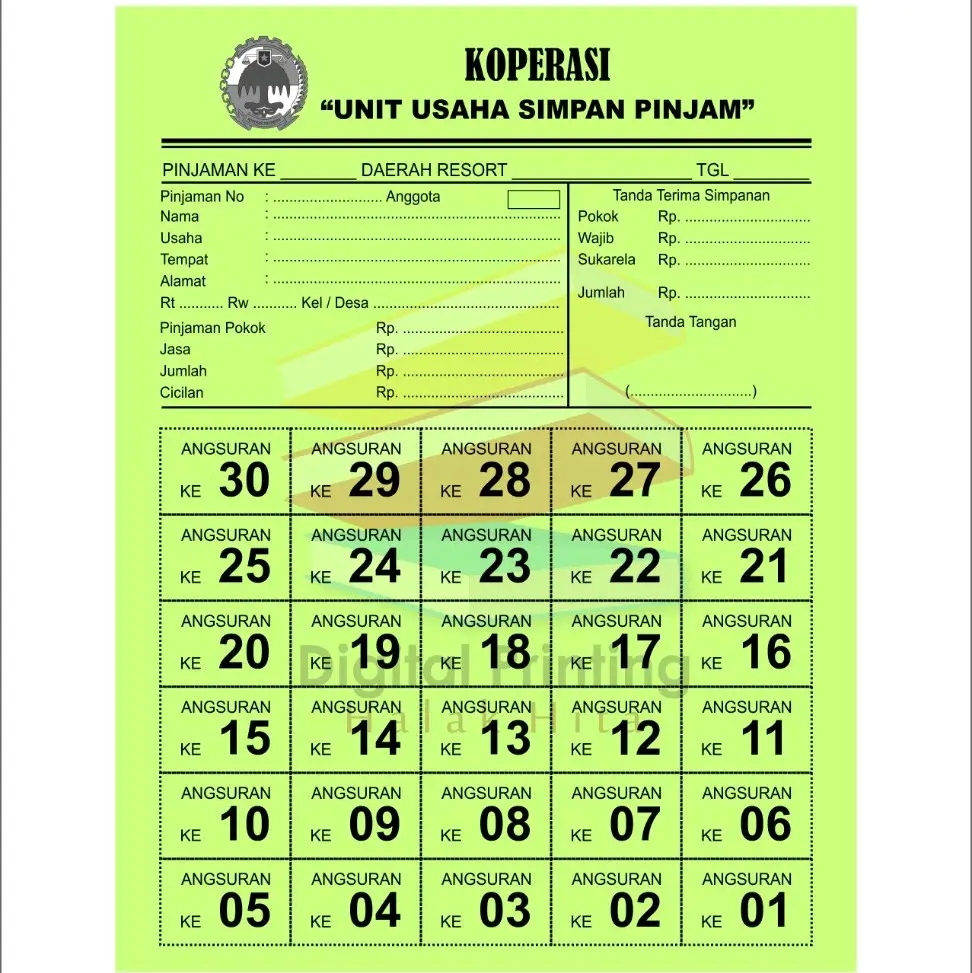 Kartu Koperasi / Promis Koperasi / isi 100 lembar