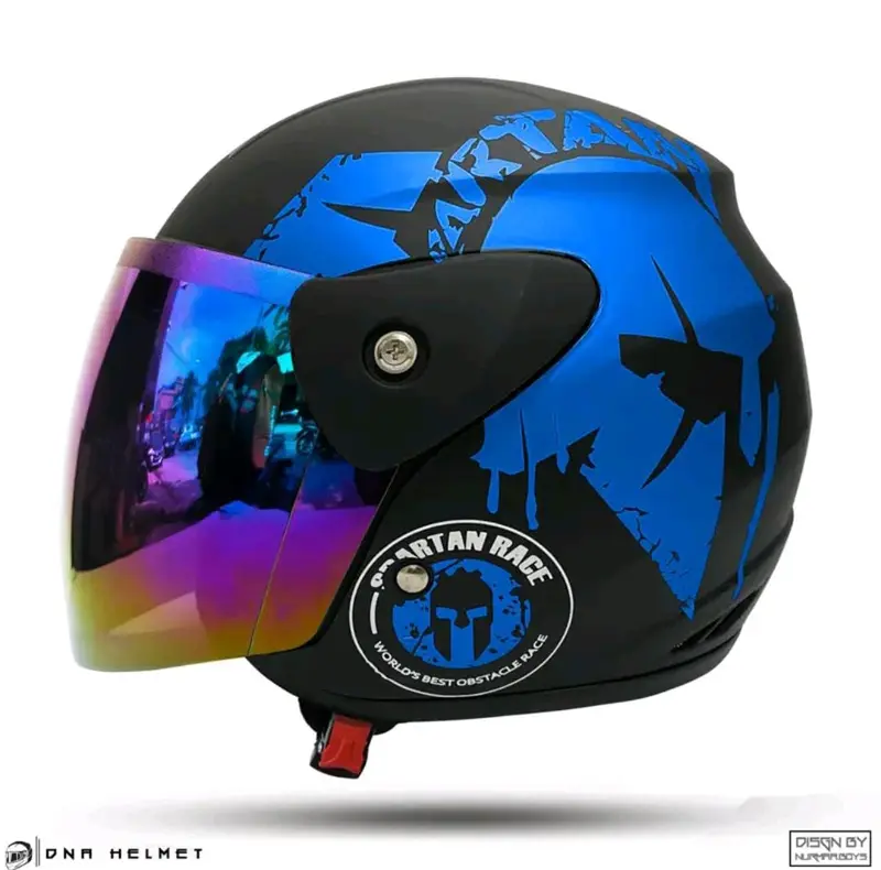 HELM EVO HALF FACE SPARTAN KACA SILVER/PELANGI/HITAM UNTUK PRIA DAN WANITA SUDAH SNI MOTORCYLE 1
