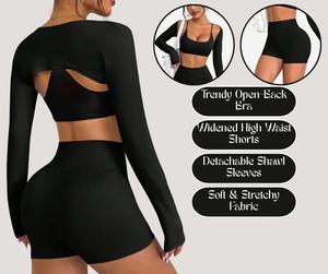 Yoga 3-Piece Set – Shawl, Sports Bra & Shorts | Sexy Casual Fitness Outfit [YA94]