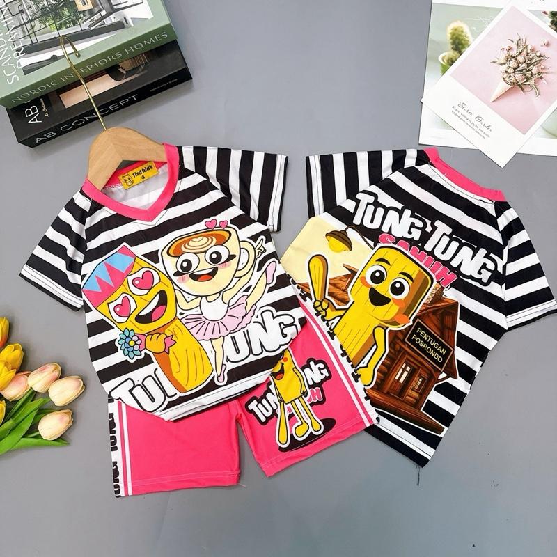 (10kg-48kg) Bộ áo cộc quần đùi ngắn mặc xinh, dễ thương, đi chơi, đi học,  cho bé gái siêu cưng chất thun lạnh mặc mềm mịn mát Váy chữ A đồ ngủ