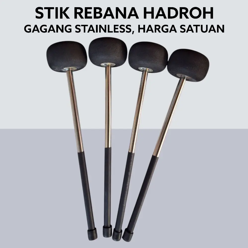Stik Bass Jidor Rebana Hadroh Stainless Full Spon Pegangan Karet Nyaman untuk Drumband dan Marching Band