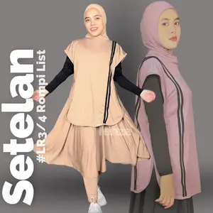 Tenze Setelan Olahraga Wanita  Leging Rok Payung Di Bawah Lutut Jilbab Rompi 2ni1 LIST Sport Sport Badminton Senam Lari