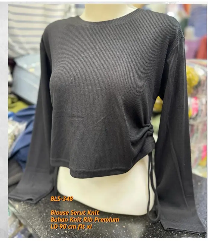 Ourhabit-Blouse Serut Knit Rib Premium-Krop Top Perempuan-Atasan Perempuan Dewasa 5