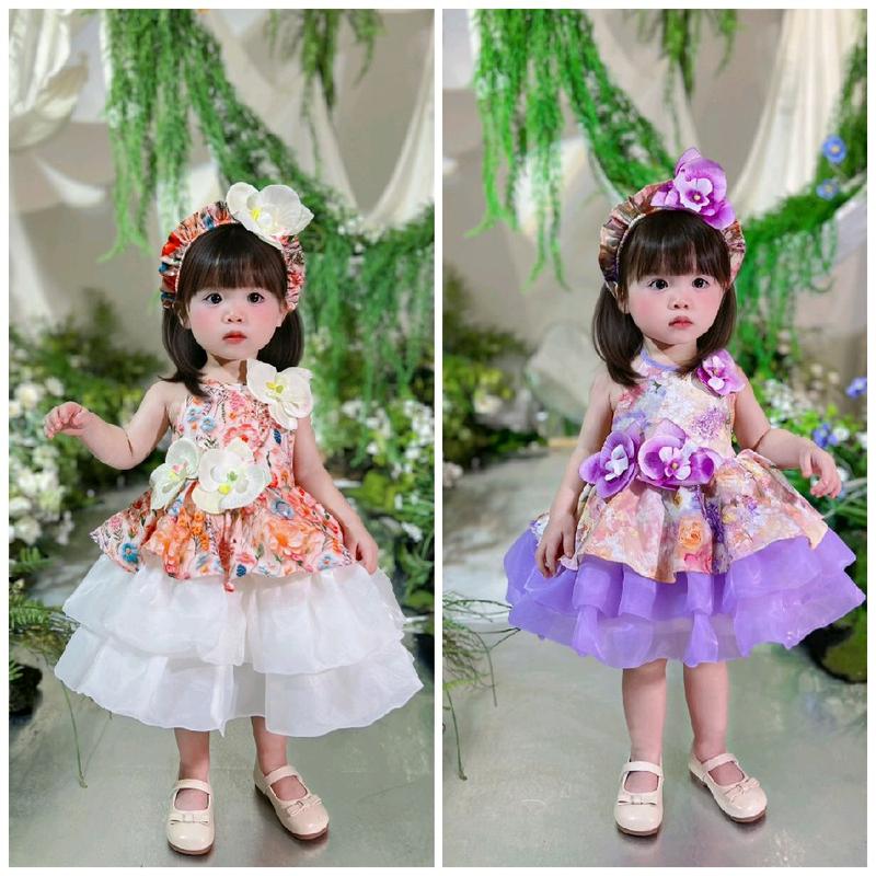 Áo Yếm Hoa Chân Váy Tơ Sang Chảnh Kèm Cài 4-19 Kg,Đồ Cho Bé Gái Mặc Trung Thu Lễ Tết Quanh Năm