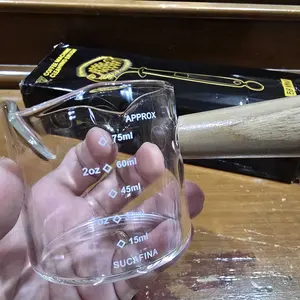 milk pot 75ml double mouth gelas takar kopi espresso gula wood handle - DOUBLEMOUTH75ML